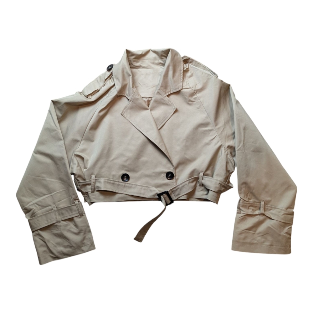 Cropped Trench Coat Camel Tan &  Black Women's Oversized Medium